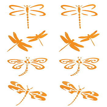 8Pcs 4 Styles PET Self-Adhesive Stickers, for Party Decorative Presents, Dragonfly, Gold, 55~82x77~104x0.3mm, 2pcs/style