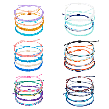 6 Sets 6 Style Nylon Braided Cord Bracelets Set, Stackable Adjustable Bracelets for Women, Mixed Color, 1-5/8~3-3/4 inch(4.2~9.4cm), 4Pcs/set, 1 Set/style