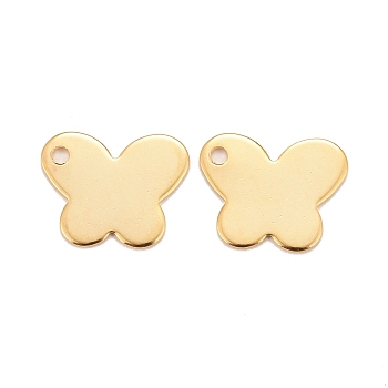 201 Stainless Steel Charms, Butterfly, Real 24k Gold Plated, 10x12x0.8mm, Hole: 1.6mm