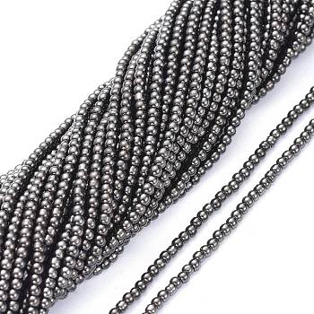 Electroplate Glass Beads Strands, Full Plated, Round, Gunmetal Plated, 2.5mm, Hole: 0.7mm, about 177pcs/Strand, 14.09 inch(35.8cm)