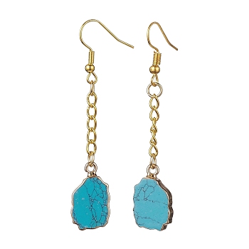 Nuggets Synthetic Turquoise Dangle Earrings, Golden Iron Chains Tassel Earrings, 63x12mm