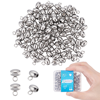 100Pcs 304 Stainless Steel Tube Bails, Loop Bails, Barrel, Stainless Steel Color, 8x6.5x5mm, Hole: 2mm