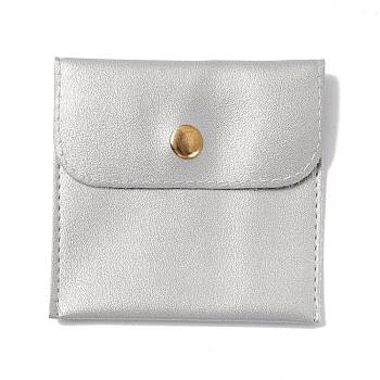 PU Imitation Leather Jewelry Storage Bags, with Golden Tone Snap Buttons, Square, Silver, 7.9x8x0.75cm