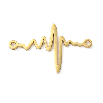 Ion Plating(IP) 304 Stainless Steel Laser Cut Connector Charms, Electrocardiogram Links, Real 18K Gold Plated, 17x27x1mm, Hole: 1.6mm