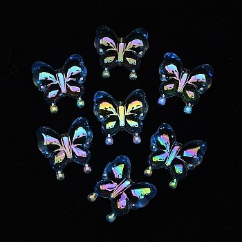 Luminous UV Plating Rainbow Iridescent Acrylic Beads, Glow in the Dark, Butterfly, Black, 30x29x10.5mm, Hole: 2mm