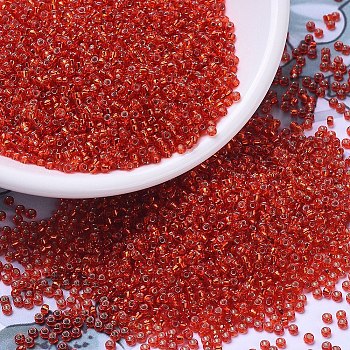 MIYUKI Round Rocailles Beads, Japanese Seed Beads, 11/0, (RR10) Silver Lined Flame Red, 2x1.3mm, Hole: 0.8mm, about 1111pcs/10g