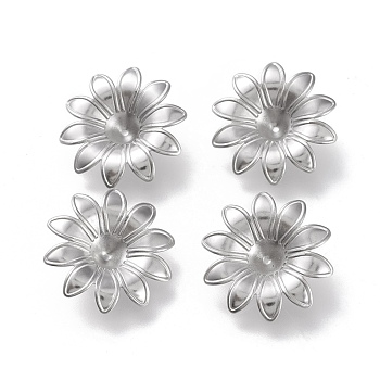 304 Stainless Steel Bead Caps, Multi-Petal, No Hole/Undrilled, Flower, Stainless Steel Color, 18x18x4mm