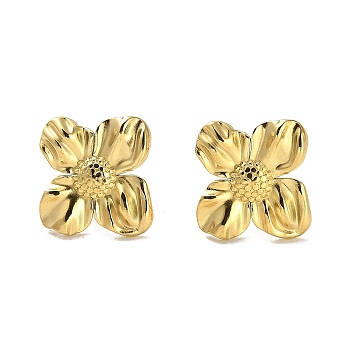 Golden 304 Stainless Steel Stud Earrings, Flower, 15x14.5mm