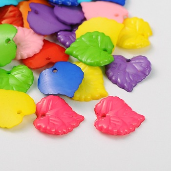 Mixed Color Acrylic Leaf Pendants for Chunky Necklace Jewelry, Size: about 16mm in diameter, 2mm thick, hole: 1mm