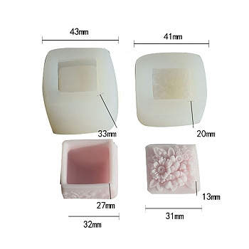 Flower Pattern Storage Box Food Grade Silicone Molds, Resin Casting Molds, for UV Resin, Epoxy Resin Craft Making, Square, 43x33mm & 41x20mm