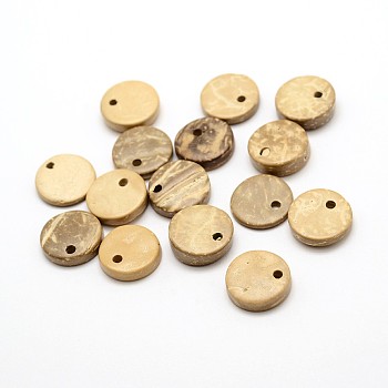 Dyed Flat Round Coconut Charms, BurlyWood, 15x3~5mm, Hole: 2mm, about 750pcs/500g