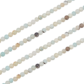 2 Strands Natural Flower Amazonite Beads, Faceted, Round, 4mm, Hole:0.8~1mm, about 85pcs/strand, 14.5 inch
