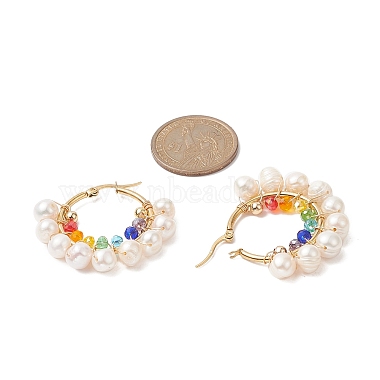 Glass & Natural Pearl Beaded Hoop Earrings(EJEW-JE05234)-3