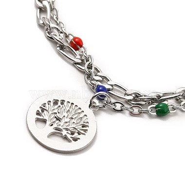 Bracelet multi-rangs double épaisseur avec perles et chaînes figaro en émail coloré(BJEW-C025-04P)-3
