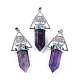 Natural Amethyst Faceted Pointed Bullet Big Pendants(G-H076-02P-05)-1