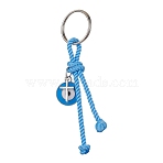 Cross & Evil Eye Zinc Alloy Enamel Pendants Keychains, with Polyester Cord and Iron Split Ring, Light Sky Blue, 10cm(KEYC-JKC00609-02)