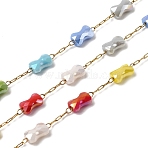Colorful Bowknot Handmade Glass Beaded Chains, with 304 Stainless Steel Chain, Soldered, Ion Plating(IP), Real 18K Gold Plated, 2.5x1x0.3mm & 7x4.5x3mm(CHS-K020-13G)