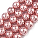 Electroplated Shell Pearl Beads Strands, Round, Pale Violet Red, 14mm, Hole: 0.9mm, about 28~29pcs/strand, 15.75''(40cm)(BSHE-G041-14mm-05)
