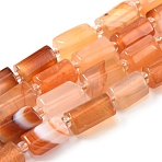 1 Strand Natural Orange Botswana Agate Beads Strands, with Seed Beads, Faceted, Column, 8.5~11x5.5~6.5mm, Hole: 1mm, about 14~15pcs/strand, 7.48''(19cm)(G-YW0002-44)