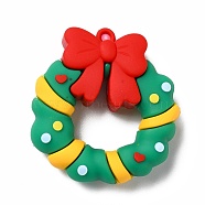 Christmas PVC Plastic Pendants, Christmas Wreath, Sea Green, 45x43.5x11.5mm, Hole: 3mm(KY-C009-08)