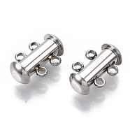 201 Stainless Steel Slide Lock Clasps, Peyote Clasps, 2 Strands, 4 Holes, Tube, Stainless Steel Color, 15x10x6.5mm, Hole: 1.6mm(STAS-S079-157P)