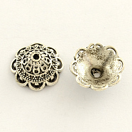 Tibetan Style Zinc Alloy Flower Bead Caps, Multi-Petal, Antique Silver, 14x6mm, Hole: 2mm, about 901pcs/1000g(TIBE-Q033-36)