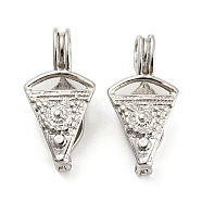 Rack Plating Brass Cage Pendants, Long-Lasting Plated, Cadmium Free & Lead Free, Triangle Charms, Platinum, 28.5x14x8mm, Hole: 6.5x4.5mm, Inner Measure: 16.5x4mm(KK-D050-04P)