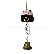 Porcelain Maneki Neko Hanging Wind Chimes Decor, Feng Shui Lucky Cat for Car Interiors Bell Hanging Ornaments, Black, 450x55mm(WICH-PW0001-99B)