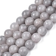 Natural White Jade Bead Strands, Dyed, Faceted, Round, Light Grey, 9.5~10mm, Hole: 1mm, about 38pcs/strand, 14.37 inch~14.57 inch(36.5~37cm)(G-R346-10mm-10-01)