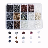 8/0 Glass Seed Beads, Transparent & Frosted Colors & Baking Paint & Opaque Colors Lustered & Opaque Colours &  Trans. Colours Lustered & Silver Lined & Transparent Colours Rainbow & Ceylon, Round, Mixed Color, 8/0, 3mm, Hole: 1mm, 15color, 20g/color, 300g/box(SEED-JP0009-01-3mm)