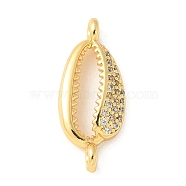 Brass Micro Pave Cubic Zirconia Connector Charms, Shell Shape, Real 18K Gold Plated, 20x8.5x3mm, Hole: 1.4mm(KK-U053-05G)