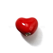 S925 Sterling Silver Beads, with Enamel, Heart, Red, 7x8x5.5mm, Hole: 1mm(STER-H116-02C)