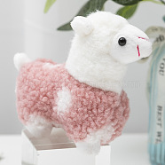 Cute Plush PP Cotton Alpaca Doll Pendant Decorations, Alloy Keychain, Pale Violet Red, 11x5.5cm(PW-WG96699-01)