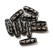 Tibetan Style dZi Beads Strands, Natural Dyed Agate Beads, Rice, Black, Blessings Pattern, 28.5~30x10mm, Hole: 2~2.5mm(G-P526-B08)