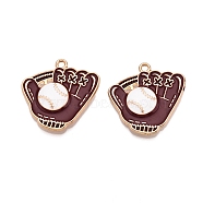 Rack Plating Alloy Enamel Pendants, Cadmium Free & Nickel Free & Lead Free, Light Gold, Baseball Glove Charm, Coconut Brown, 25x25x2.5mm, Hole: 1.8mm(ENAM-N056-378KCG)