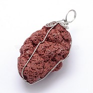 Irregular Synthetic Lava Rock Big Pendants, with Platinum Plated Brass Findings, Dyed, Indian Red, 61x26x27mm, Hole: 6.5mm(G-L351-02D)