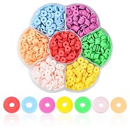 1302Pcs 7 Colors Flat Round Eco-Friendly Handmade Polymer Clay Beads, Disc Heishi Beads for Hawaiian Earring Bracelet Necklace Jewelry Making, Mixed Color, 6x1mm, Hole: 2mm, 186pcs/color(CLAY-CJ0001-72)