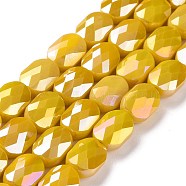 Faceted Electroplated Glass Beads Strands, AB Color Plated, Opaque Solid Color, Oval, Goldenrod, 10.5x8x5mm, Hole: 1.5mm, about 58~60pcs/strand, 25.59 inch(65cm)(GLAA-G092-C02)