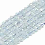 Natural Aquamarine Beads Strands, Faceted, Round, 2~2.5mm, Hole: 0.3mm, about 177pcs/strand, 14.9 inch(G-S300-31-2mm)