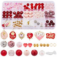 DIY Valentine's Day Bracelet Making Kit, Including Polymer Clay & Glass & Acrylic Beads, Heart & Oval & Word Love Alloy Pendants, Pink, 178Pcs/box(DIY-SC0023-49)