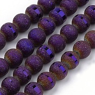 Electroplate Glass Bead Strands, Frosted Style, Round, Purple Plated, 8mm, Hole: 1.5mm, about 72pcs/strand, 24.8 inch(EGLA-S134-8mm-07)