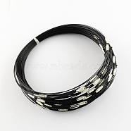 Stainless Steel Wire Necklace Cord DIY Jewelry Making, with Brass Screw Clasp, Black, 17.52 inch(44.5cm), 1mm, Inner Diameter: 5.71 inch(14.5cm)(TWIR-R003-24)
