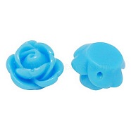 Rose Flower Opaque Resin Beads, Deep Sky Blue, 9x7mm, Hole: 1mm(X-CRES-B1029-A57)