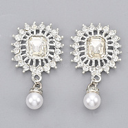 Alloy Cabochons, with Crystal Rhinestone and ABS Plastic Imitation Pearl, Flower and Round, Silver Color Plated, 42x24x5.5mm(RB-S066-11S)