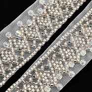 Polyester Lace Trims, with ABS Imitation Pearl Beads and Glass, Floral White, 1-1/8 inch(28mm)(OCOR-A007-10)