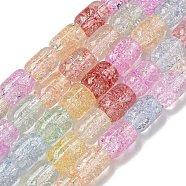 Transparent Crackle Glass Beads Strands, Column, Colorful, 11x8mm, Hole: 1.2mm, about 36pcs/strand, 15.35''(39cm)(GLAA-NH0001-04A)