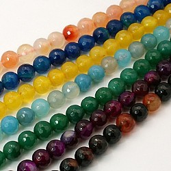 Natural Agate Beads Strands, Dyed, Faceted, Round, Mixed Color, 6mm, Hole: 1mm(G-E054-6mm-M)