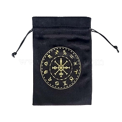 Tarot Card Storage Bag, Velvet Tarot Drawstring Bags, Rectangle with Constellation Pattern, Black, 18x13cm(ZODI-PW0001-098A)