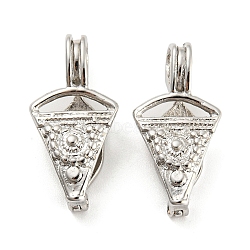 Rack Plating Brass Cage Pendants, Long-Lasting Plated, Cadmium Free & Lead Free, Triangle Charms, Platinum, 28.5x14x8mm, Hole: 6.5x4.5mm, Inner Measure: 16.5x4mm(KK-D050-04P)