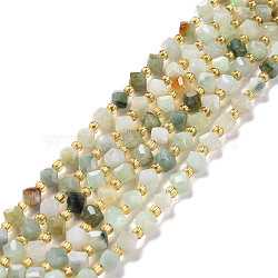 Natural Myanmar Jade Beads Strands, with Seed Beads, Faceted, Diagonal Cube Beads, 5~6x5~6x4~5mm, Hole: 1mm, about 49~55pcs/strand, 15.35''~15.75''(39~40cm)(G-P463-19)